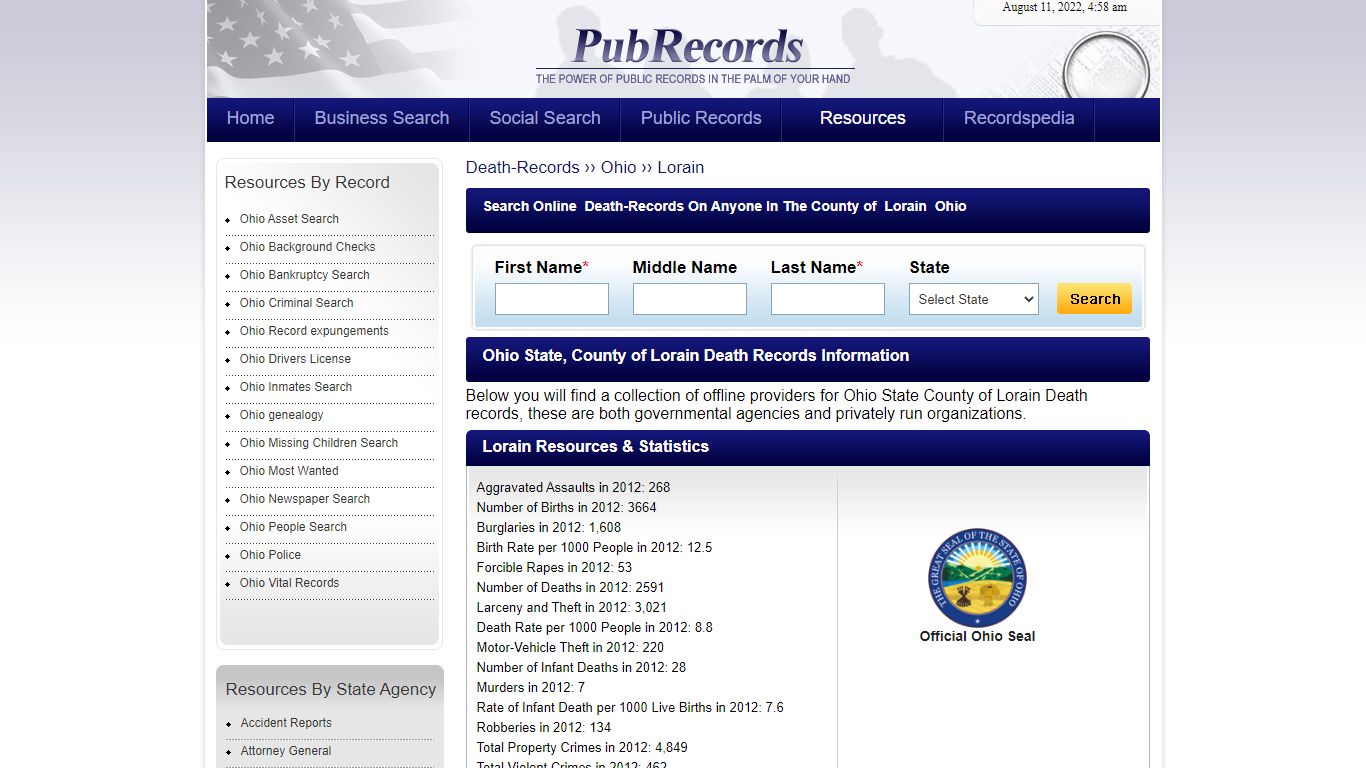 Lorain County, Ohio Death Records