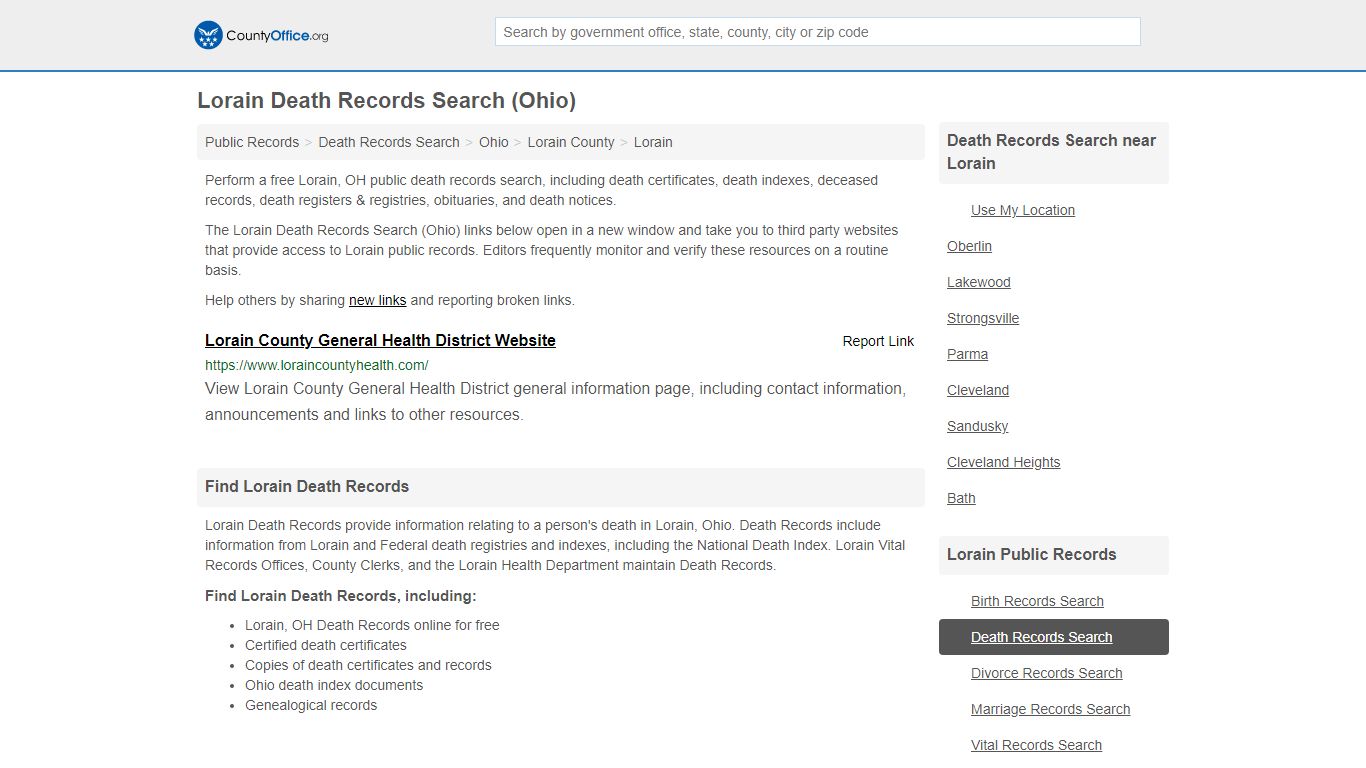 Death Records Search - Lorain, OH (Death Certificates ...
